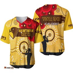 Custom Personalised Hawthorn Hawks Indigenous Anzac Day Baseball Jersey Shirt We Will Remember
