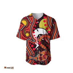 Custom Personalised NAIDOC Aboriginal Lizard Baseball Jersey Shirt Red Style