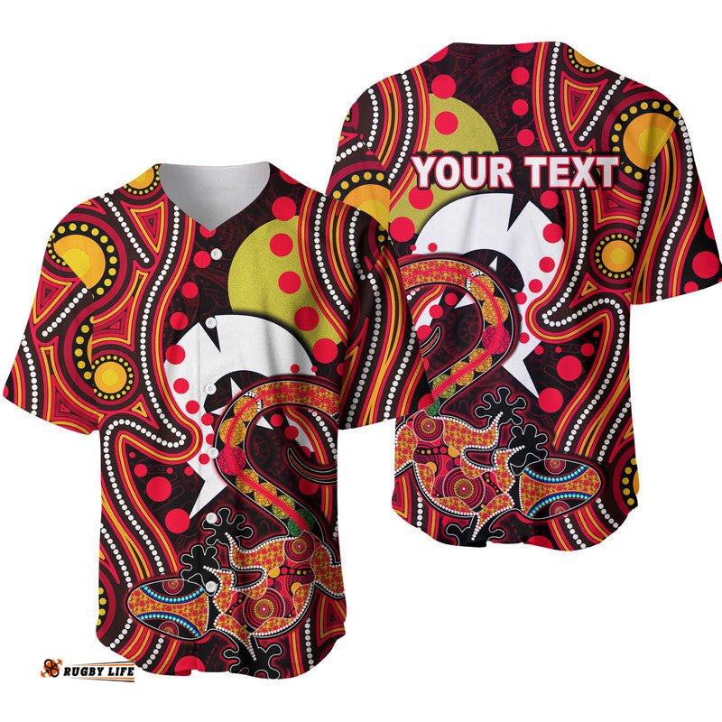 Custom Personalised NAIDOC Aboriginal Lizard Baseball Jersey Shirt Red Style