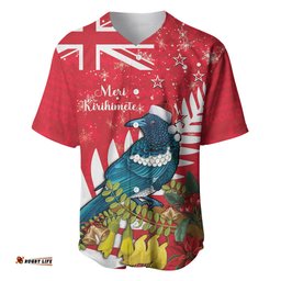 New Zealand Christmas In July Baseball Jersey Shirt Tui Bird With Kowhai Meri Kirihimete