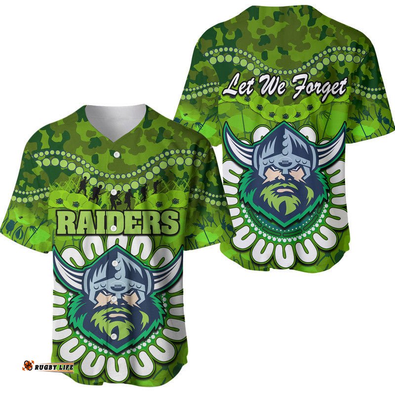 Raiders Rugby ANZAC Baseball Jersey Shirt Camouflage Poppy