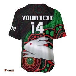 Custom Text And Number Rabbitohs Rugby Baseball Jersey Shirt Go Souths Indigenous Art 03