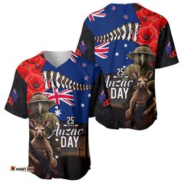 New Zealand and Australia ANZAC Day Baseball Jersey Shirt National Flag mix Kiwi Bird and Kangaroo Soldier Style