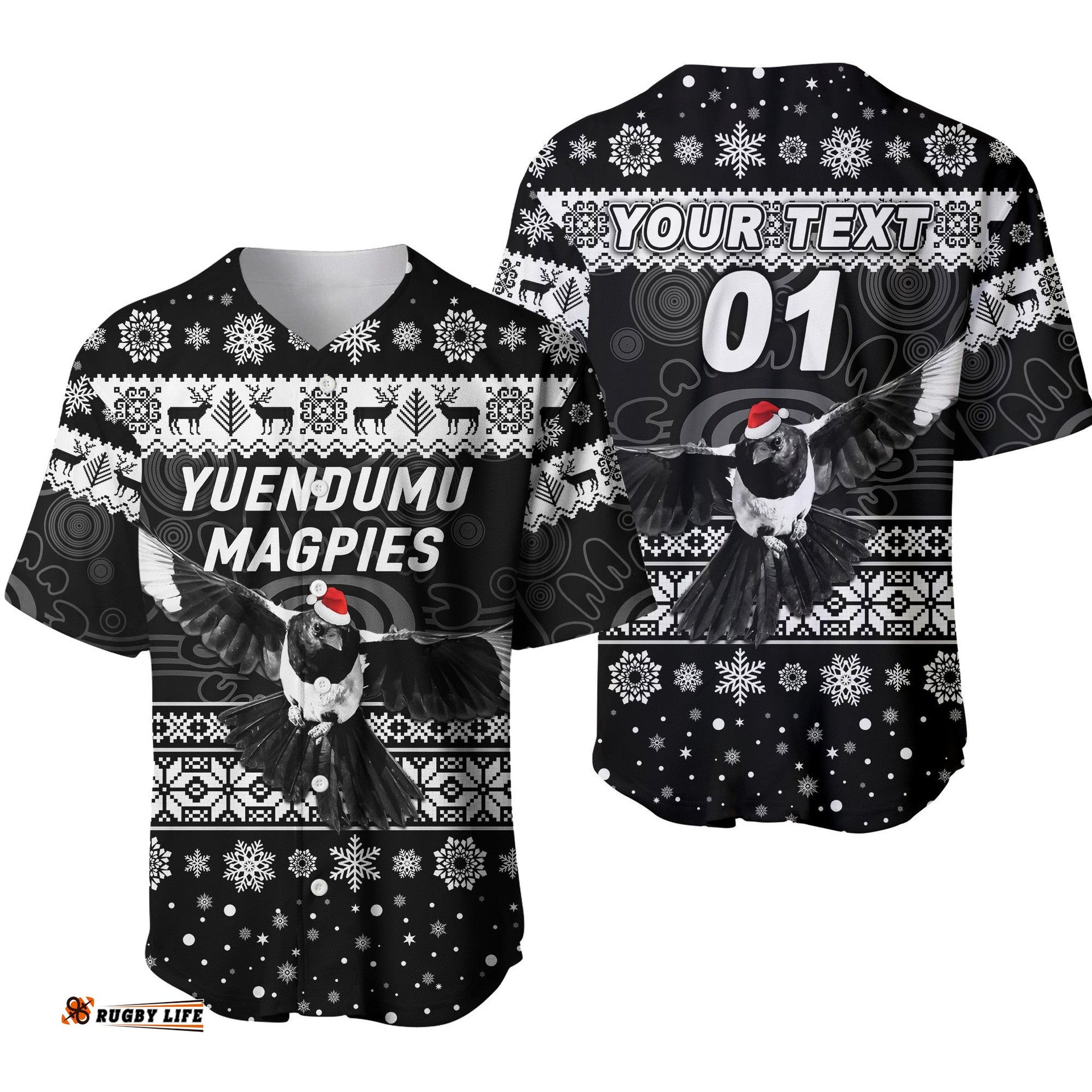 Custom Personalised Yuendumu Magpies Football Club Baseball Jersey Shirt Christmas Simple Style Black