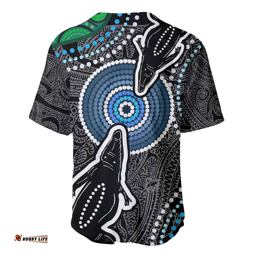 Torest Trait Islands Mix Crocodine Aboriginal Pattern Baseball Jersey Shirt