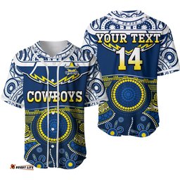 Custom Text And Number Cowboys Rugby Baseball Jersey Shirt Aboriginal Art Ver.02