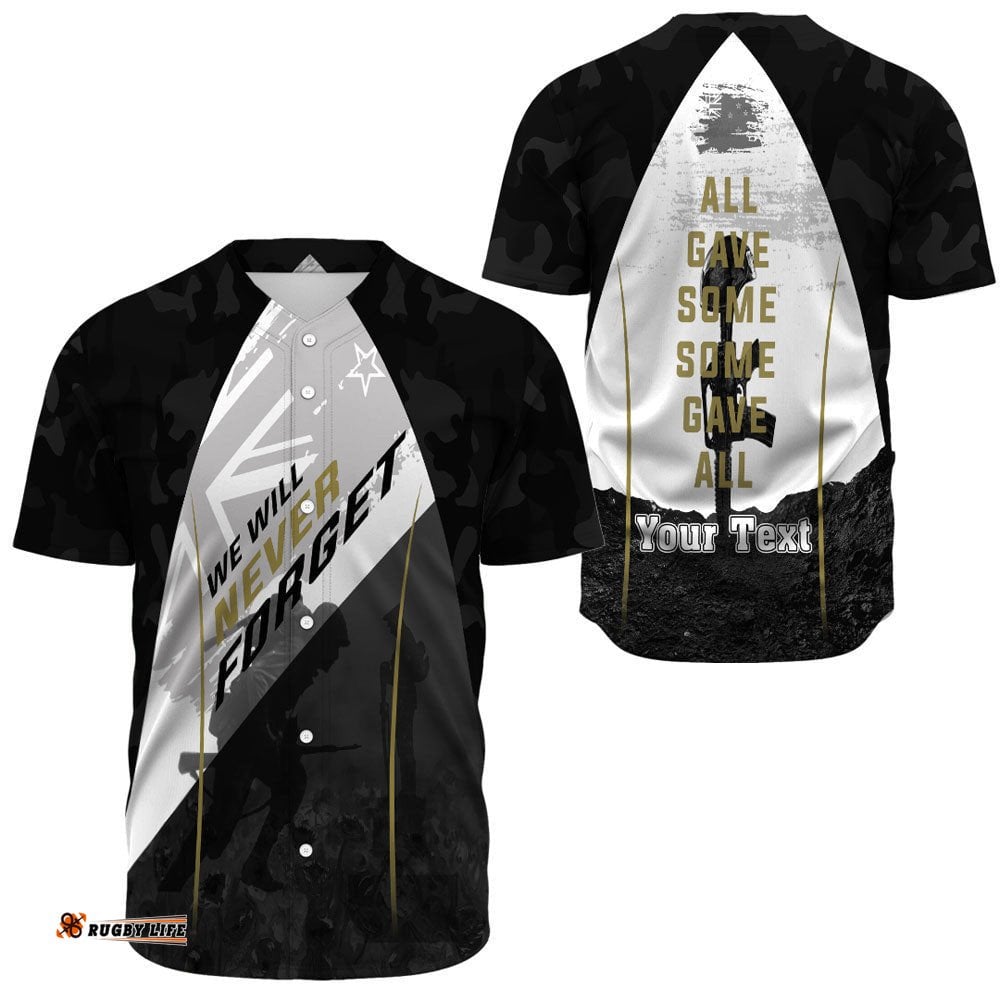 Custom Anzac Day We Will Never Forget Baseball Jersey Shirt