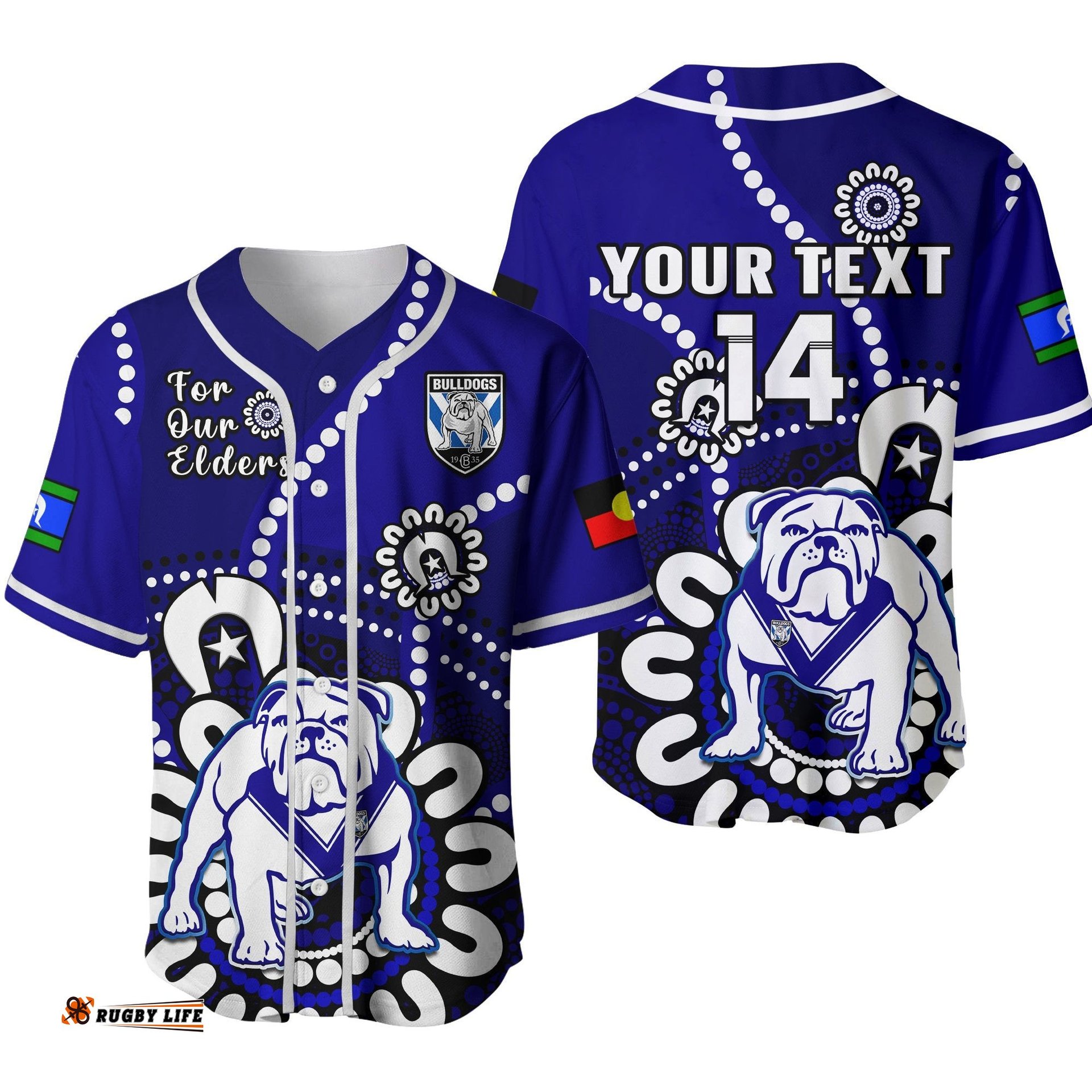 Custom Text And Number Bulldogs Rugby NAIDOC Baseball Jersey Shirt For Our Elders Aboriginal Ver.02