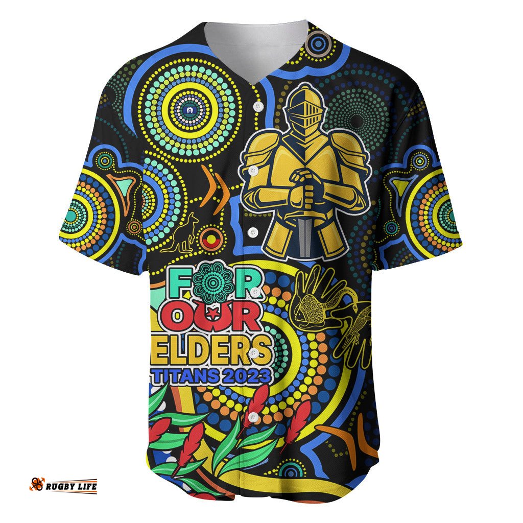 Custom Titans Rugby Aboriginal Art Baseball Jersey Shirt NAIDOC Indigenous Tribal