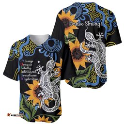 Australia Autism Awareness Baseball Jersey Shirt Brave Strong Aussie Lizard Aboriginal Art