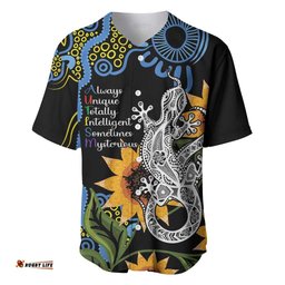 Australia Autism Awareness Baseball Jersey Shirt Brave Strong Aussie Lizard Aboriginal Art