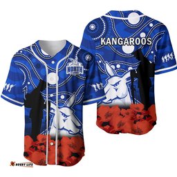 North Melbourne Football ANZAC Baseball Jersey Shirt Kangaroos Aboriginal Mix Poppy Camouflage Ver.02