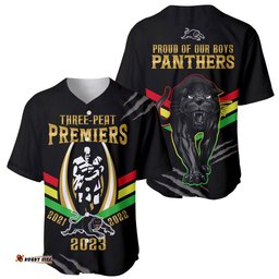 NRL Panthers Baseball Jersey Shirt Premiers Three Peat Proud Of Our Boys Black