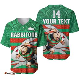 Custom Text And Number Rabbitohs Rugby Baseball Jersey Shirt Aboriginal Dot Painting Glory Glory Sporty Style