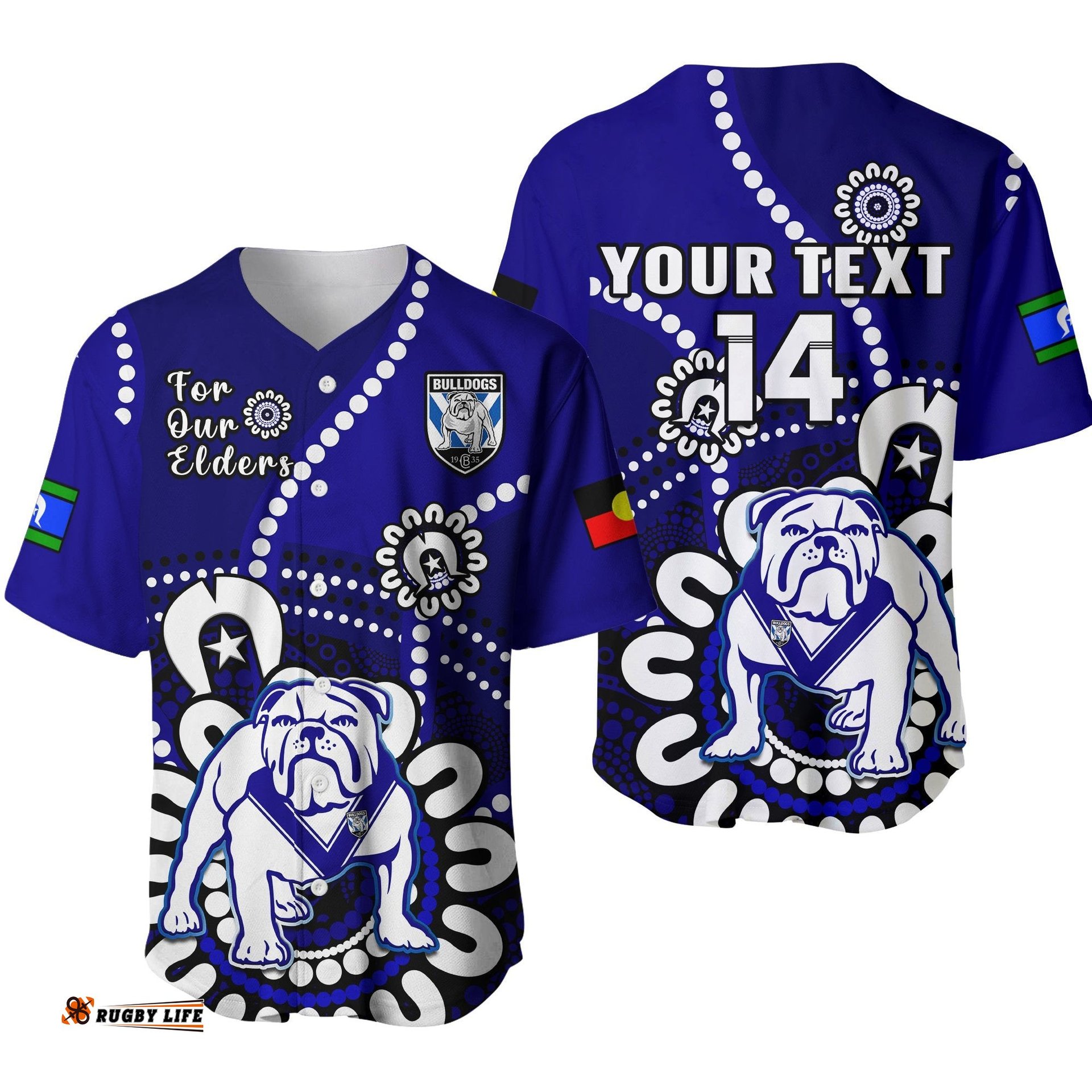 Custom Text And Number Bulldogs Rugby NAIDOC Baseball Jersey Shirt For Our Elders Aboriginal Ver.01