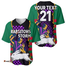 Custom Text And Number NRL Combine Rabbitohs and Storm Baseball Jersey Shirt 07