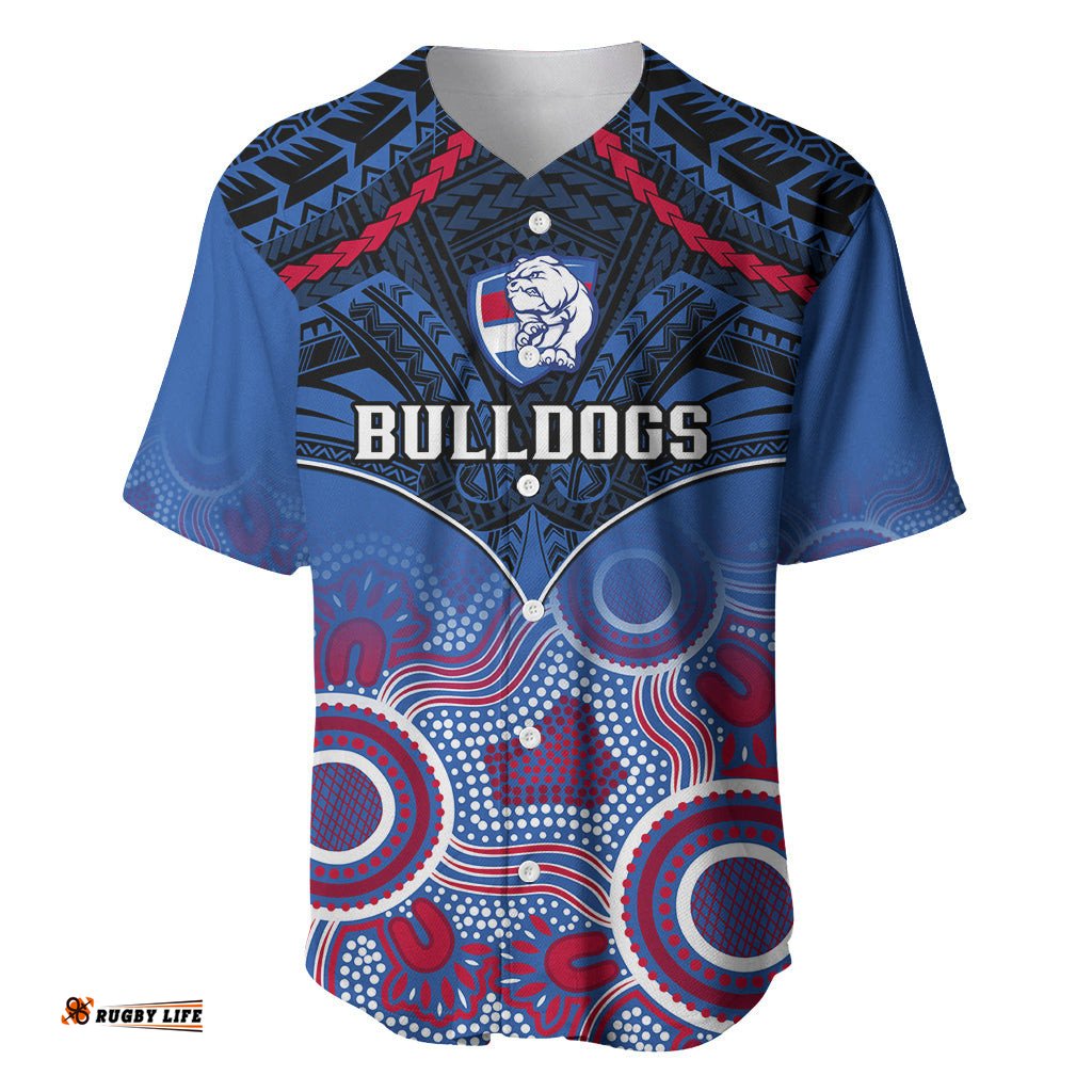 Personalised Bulldogs Football Baseball Jersey Shirt Doggies Aboriginal Mix Polynesian Pattern