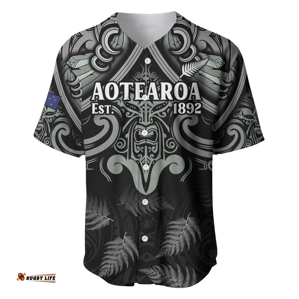 Custom New Zealand Silver Fern Rugby Baseball Jersey Shirt All Black Since 1892 Aotearoa Moko Maori