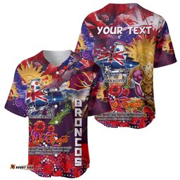 Personalised Australia Rugby Broncos ANZAC Baseball Jersey Shirt Brisbane Scratch Style