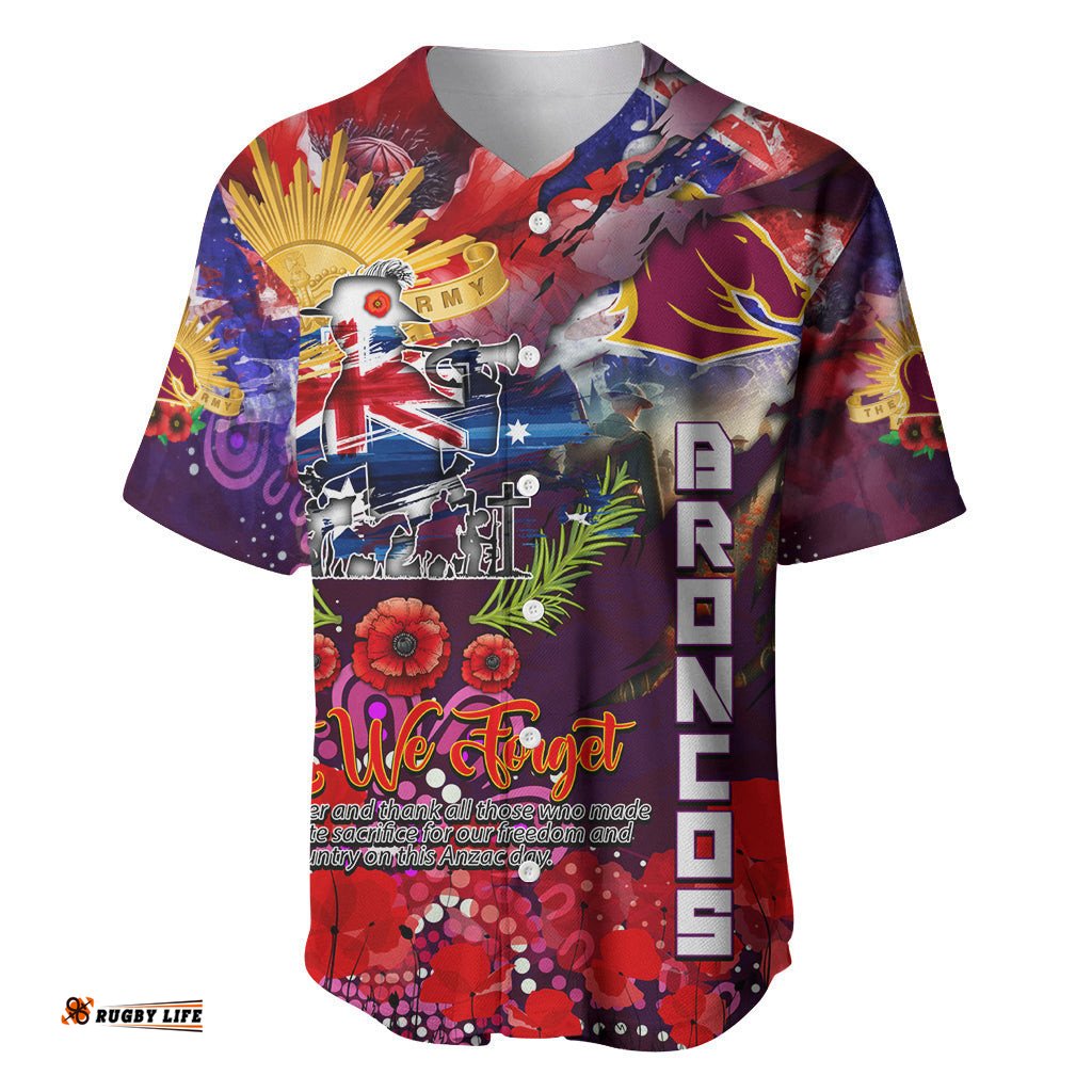 Personalised Australia Rugby Broncos ANZAC Baseball Jersey Shirt Brisbane Scratch Style