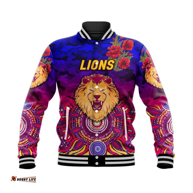 Custom Personalised Brisbane Lions ANZAC Baseball Jacket Indigenous Vibes