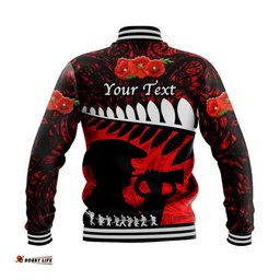 Custom Personalised New Zealand Maori ANZAC Baseball Jacket Remembrance Soldier - Red