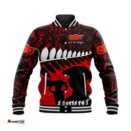 Custom Personalised New Zealand Maori ANZAC Baseball Jacket Remembrance Soldier - Red
