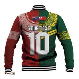 Custom Mate Ma'a Tonga and Australia Kangaroo Baseball Jacket Nation Seal with Mascot Aboriginal and Tongan Kupesi Ngatu Art