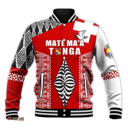 Custom Text and Number Tonga Rugby Baseball Jacket Kupesi Ngatu Mate Maa Tonga