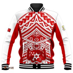Tonga Rugby Sevens Baseball Jacket Coat of Arms Tribal Polynesian Pattern