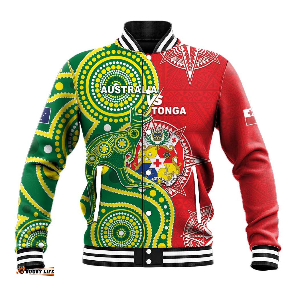 Custom Tonga Australia Rugby Baseball Jacket Kangaroos And Tonga Mate Maa Together