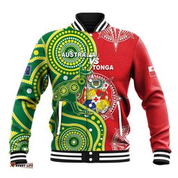 Custom Tonga Australia Rugby Baseball Jacket Kangaroos And Tonga Mate Maa Together