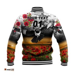 Custom Personalised Yuendumu Magpies Football Club ANZAC Baseball Jacket Poppy Vibes