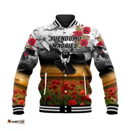 Custom Personalised Yuendumu Magpies Football Club ANZAC Baseball Jacket Poppy Vibes