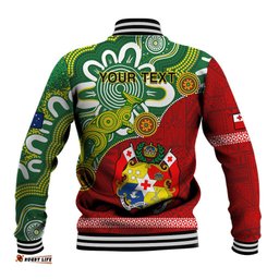 Personalised Australia And Tonga Baseball Jacket Aboriginal Mix Tongan Ngatu Unique Style