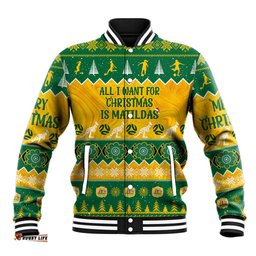 Personalised Australia Soccer Christmas Baseball Jacket All I Want For Xmas Is Matildas