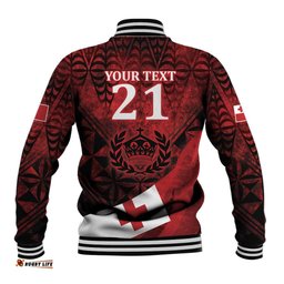 Custom Tonga XIII Rugby Tribal Tattoo Baseball Jacket Mate Ma'a Tonga Kupesi Ngatu Grunge Style