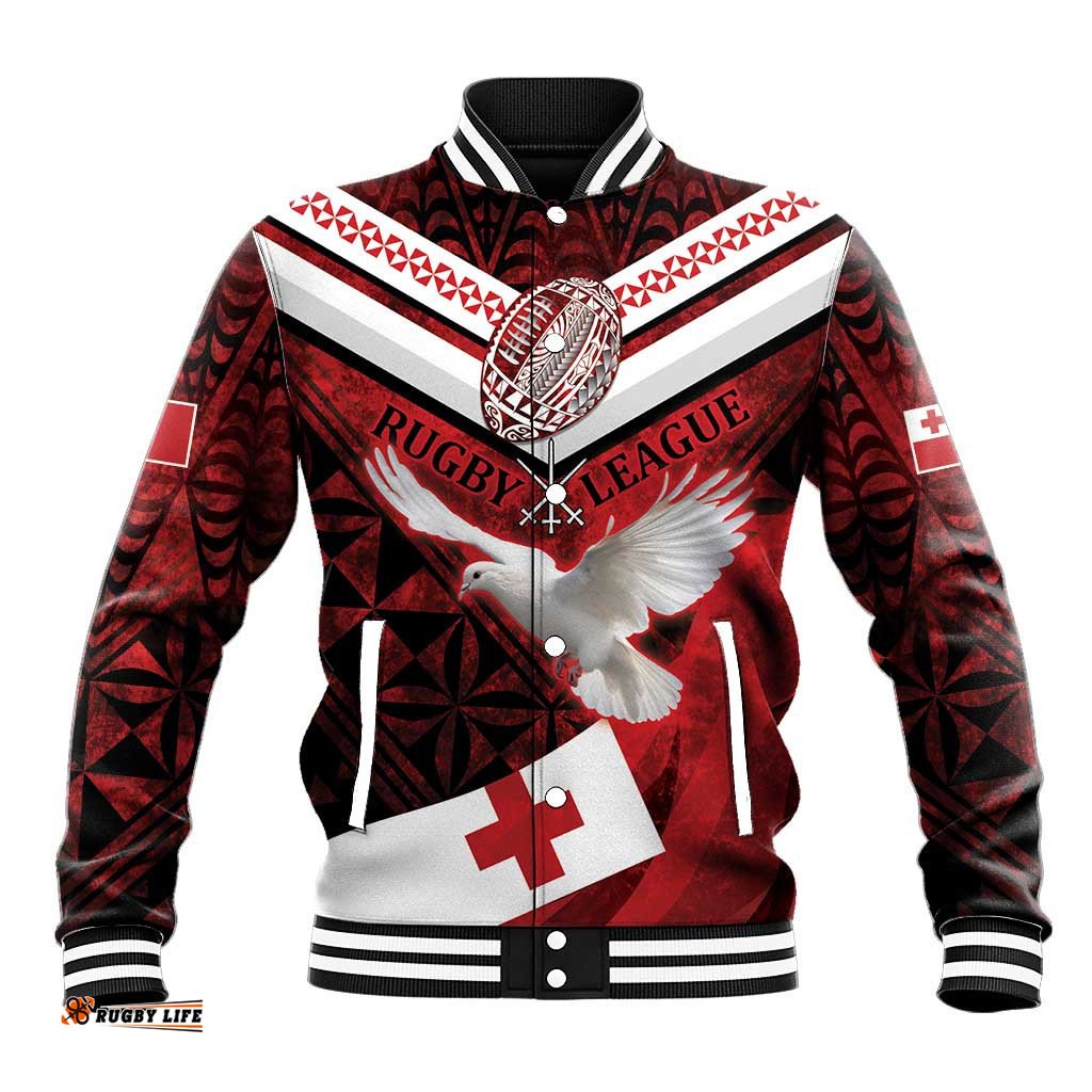 Custom Tonga XIII Rugby Tribal Tattoo Baseball Jacket Mate Ma'a Tonga Kupesi Ngatu Grunge Style