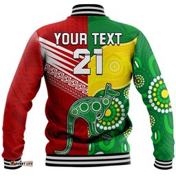Custom Personalised Australia Kangaroos and Mate Maa Tonga Baseball Jacket No2