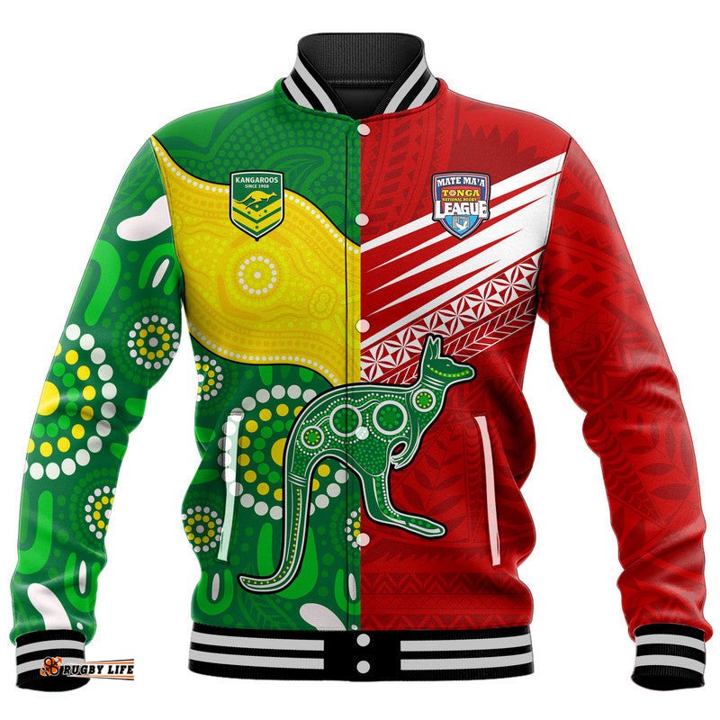 Custom Personalised Australia Kangaroos and Mate Maa Tonga Baseball Jacket No2