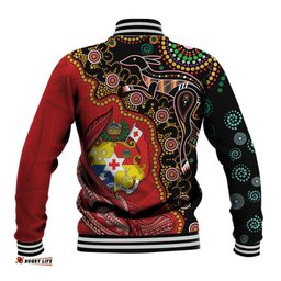Tonga Ngatu and Australia Together Baseball Jacket Polynesian Humpback Whale and Aboriginal Kangaroo