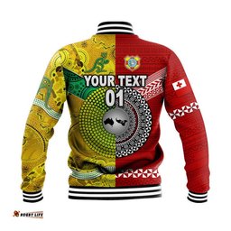 Custom Personalised Tonga Ikale Tahi Ngatu And Australia Wallabies Aboriginal Baseball Jacket Rugby Together
