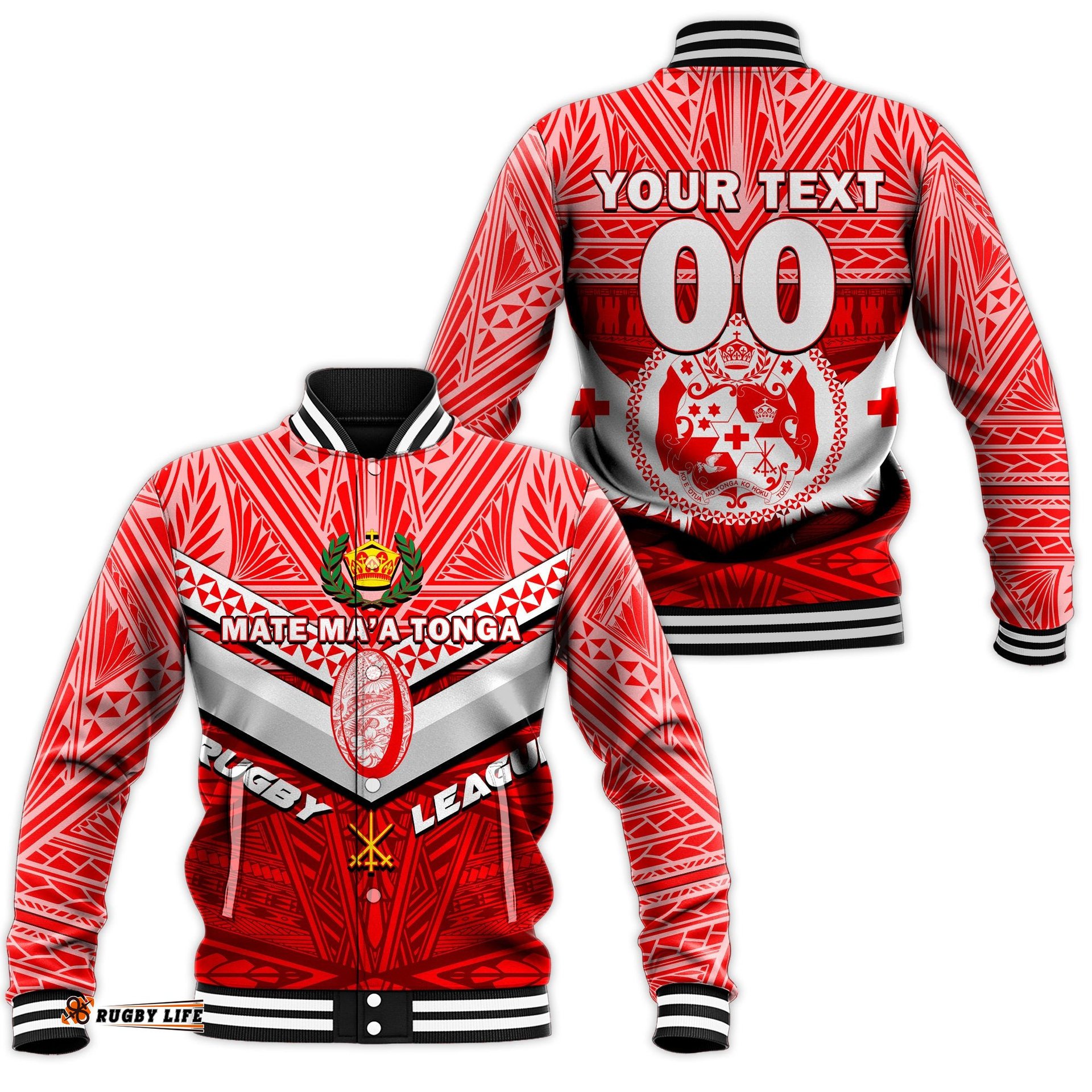 Custom Personalised Tonga Rugby Mate Ma'a Tonga Tapa Pattern Baseball Jacket