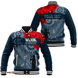 Custom Personalised Carlton Blue Baggers Indigenous Anzac Day Baseball Jacket We Will Remember