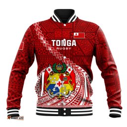Custom Tonga Rugby Baseball Jacket Tongan Ngatu Pattern White Version