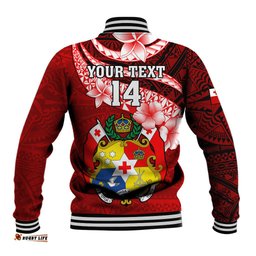 Custom Tonga Rugby Baseball Jacket Ikale Tahi Tongan Ngatu Pattern With Dabbing Ball