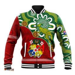 Australia And Tonga Baseball Jacket Aboriginal Mix Tongan Ngatu Unique Style