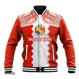 Custom Tonga Rugby Baseball Jacket Ikale Tahi Ngatu Tribal Pattern