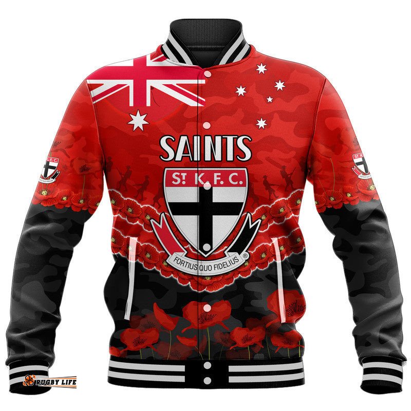 Custom Personalised St Kilda Saints Football ANZAC Baseball Jacket Lest We Forget