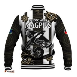 NAIDOC Collingwood Football Baseball Jacket Proud To Be Magpies Aboriginal Version